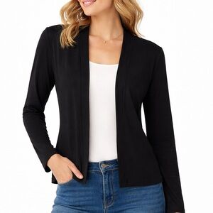 Anthony Black Open Front Cardigan | Lightweight Long Sleeve Layer | Size S